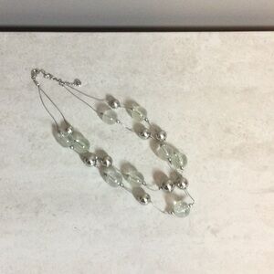 C1946 silver chain with dual strand mint green and silver ball necklace